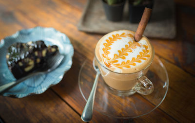 High angle view of coffee on table