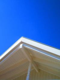 Low angle view of building against clear blue sky