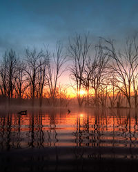 Scenic view of lake against sky during sunset