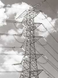 Low angle view of electricity pylon against sky