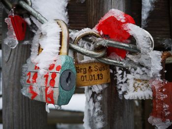 Close-up of text on snow