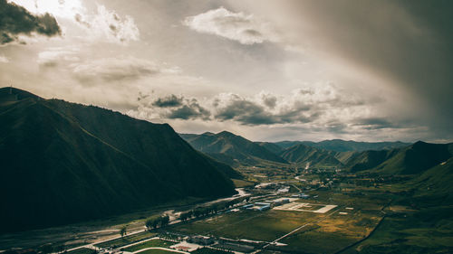 High angle view of mountain road against sky