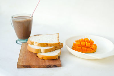 Close-up of breakfast on table