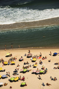 High angle view of people on beach