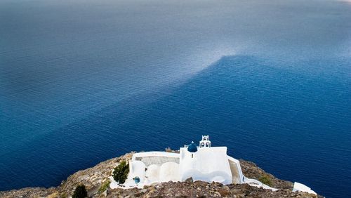 High angle view of church by sea