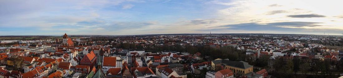 High angle view of cityscape against sky