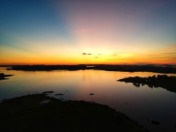 Scenic view of lake against sky during sunset