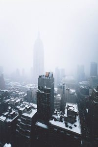 View of buildings in city during winter