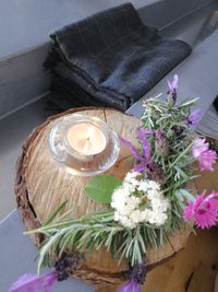 High angle view of flowering plant on table