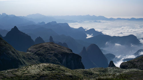 Panoramic view of rocky mountains against sky