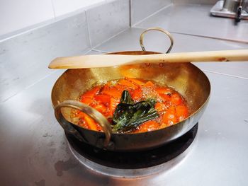 High angle view of food in kitchen