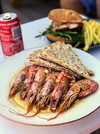 Close-up of seafood in plate on table