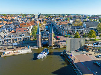 Aerial from the historical city sneek in the netherlands