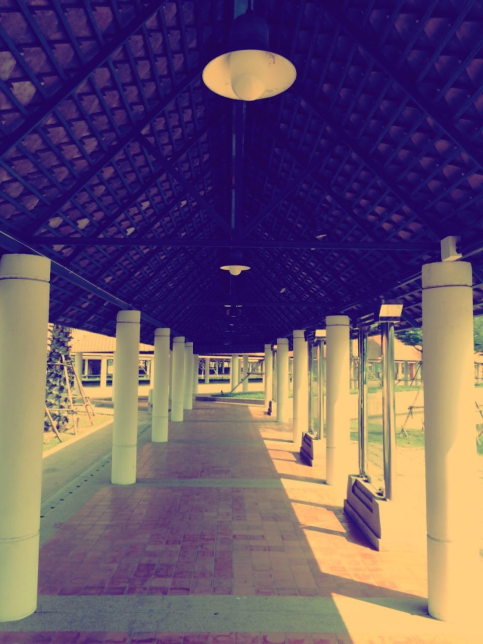 the way forward, built structure, architecture, lighting equipment, illuminated, diminishing perspective, in a row, empty, ceiling, indoors, corridor, tiled floor, architectural column, vanishing point, column, walkway, flooring, long, narrow, absence