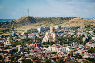 High angle view of townscape against sky