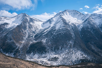 Scenic view of snowcapped mountains against sky