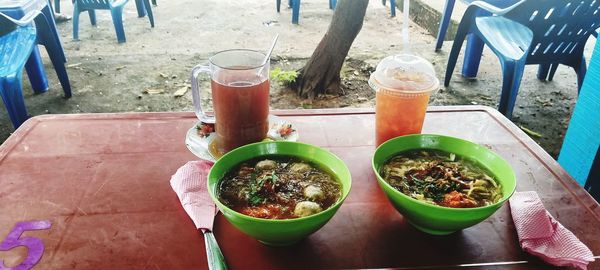 High angle view of drink on table