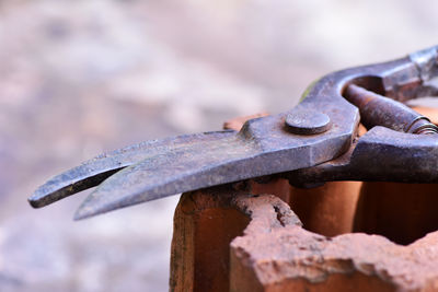 Close-up of metallic object against blurred background