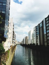 Buildings against cloudy sky