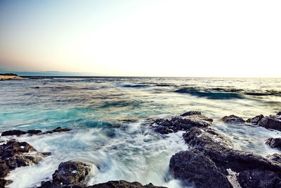 Scenic view of sea against clear sky