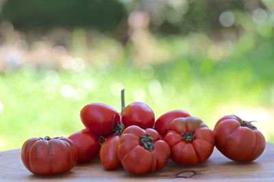 Close-up of cherries on table