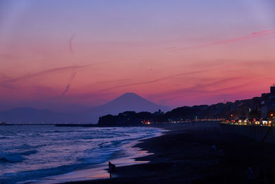 Scenic view of sea against sky at sunset