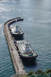 High angle view of boats in sea