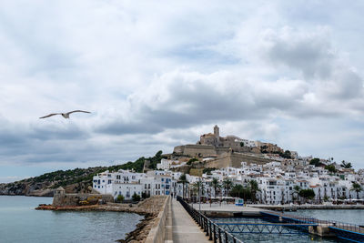 View of buildings against cloudy sky