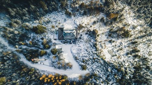 High angle view of building on land during winter