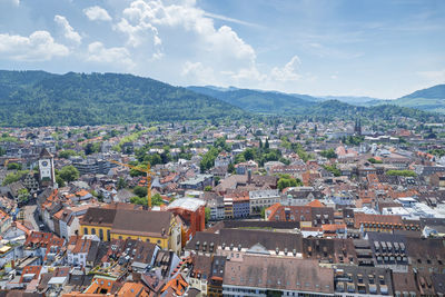 High angle view of townscape against sky