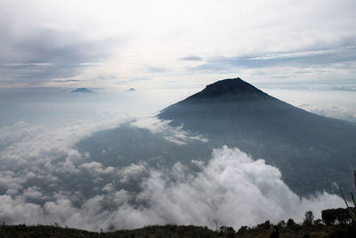 Panoramic view of volcanic landscape against sky