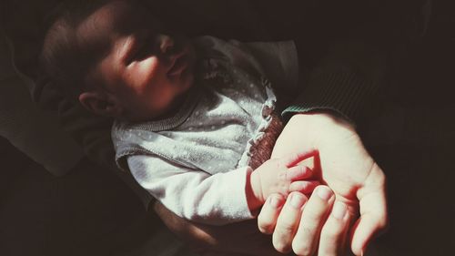 High angle view of boy at home