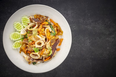 High angle view of food served in plate