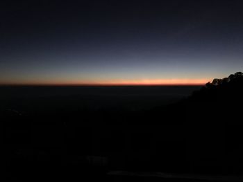 Scenic view of silhouette landscape against clear sky at sunset