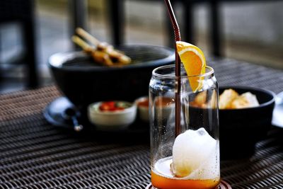 Close-up of drink in glass on table