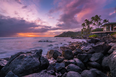 Scenic view of sea against sky during sunset