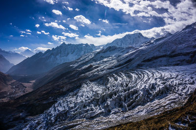 Scenic view of snowcapped mountains against sky