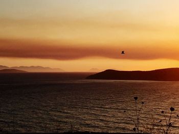 Scenic view of mountains at sunset