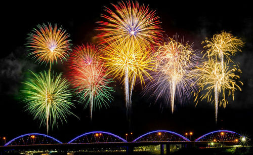 Low angle view of firework display in sky at night