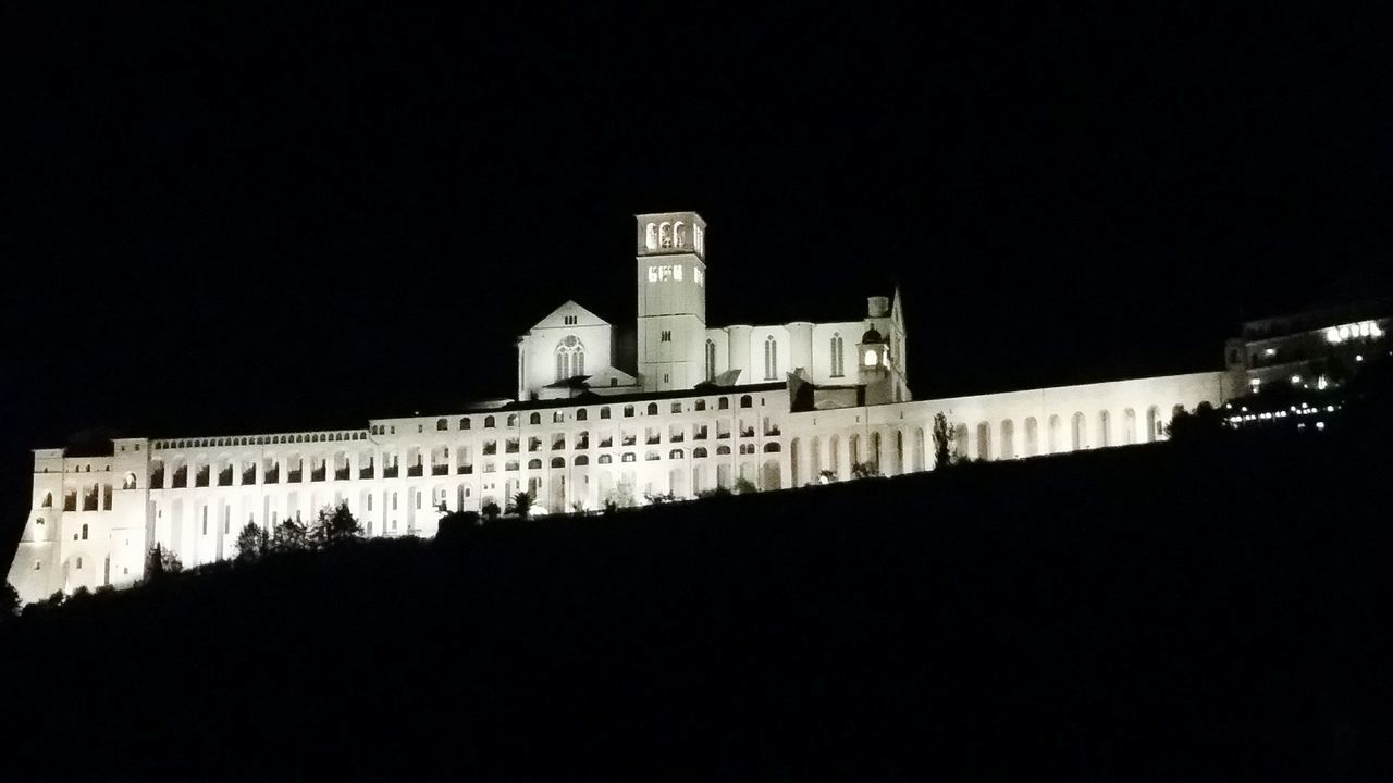 LOW ANGLE VIEW OF FORT AT NIGHT