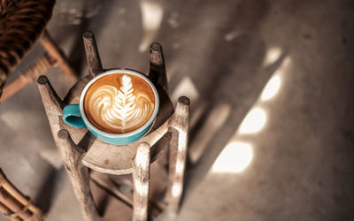 High angle view of coffee on table