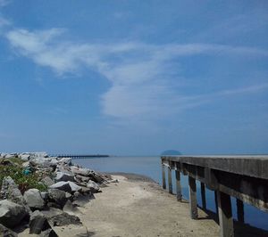 Scenic view of sea against blue sky