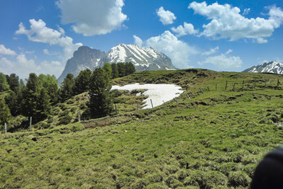 Scenic view of landscape and mountains against sky