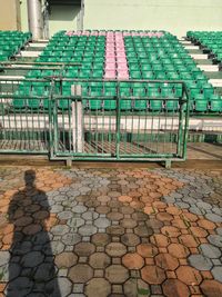 High angle view of empty seats in swimming pool