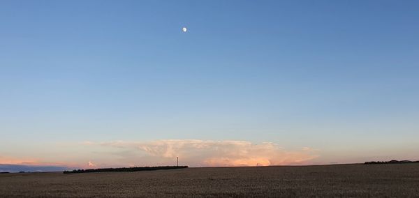 Scenic view of field against sky at sunset