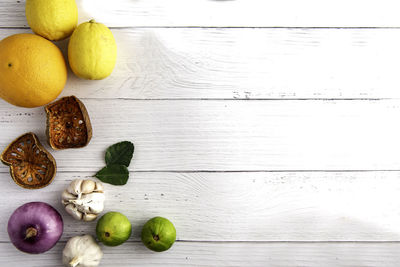 High angle view of fruits on table