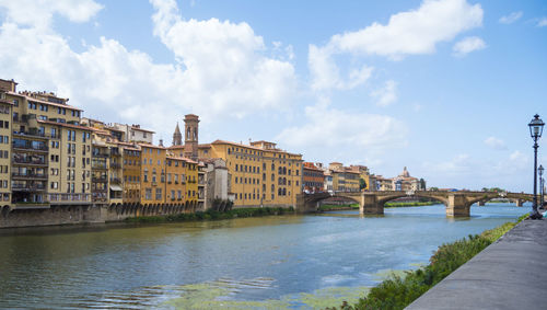 Arch bridge over canal against buildings in city