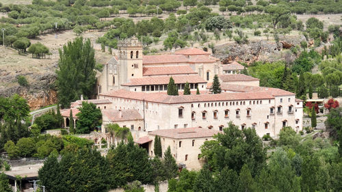 High angle view of buildings in town