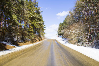Highway and road landscape and view, winter snow and sunlight in georgia