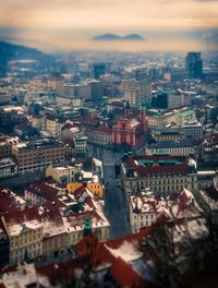 High angle view of townscape against sky in city